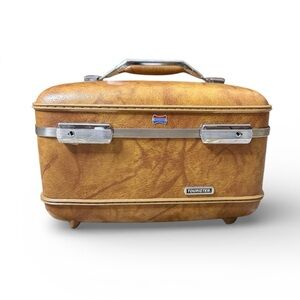 Vintage American Tourister Train Case Suitcase Cosmetic Silhouette Luggage Brown